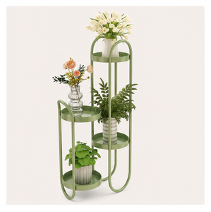 Mesa Auxiliar Metálica de 3 Niveles y Soporte para Plantas, Mesa Redonda Multifuncional para Interiores con Estante de Almacenamiento para Sala de Estar y Dormitorio - Product Image 5