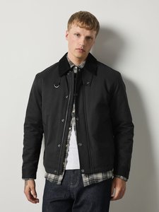 Blouson bomber noir pour homme, fermeture éclair, couleur unie, coupe-vent, style décontracté, matière polyester et coton, pour l'automne - Product Image 1