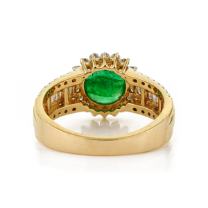 Anillo de Boda de Oro Amarillo K14 con Esmeralda y Diamante de Corte Redondo de 8 mm, Joyería de Alta Calidad con Piedras Preciosas - Product Image 6