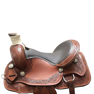 Selle de cheval en cuir de style western avec arceau en bois et quincaillerie en laiton pour l'équitation, le trail et le cowboy - Product Image 5