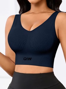 Soutien-gorge de sport à bretelles réglables |   Haut de yoga respirant avec panneaux en mesh |   Sous-vêtements de sport pour femme en jacquard avec motif lettres - Product Image 1