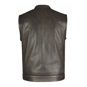 Black Genuine Cowhide Men's Vintage Autumn Outerwear Stand up O-Neck Covered Button Closure Pure Quality <b>Vest</b> - Product Image 3