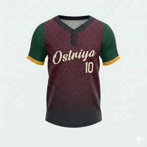 Summer Wear Men's <b>Baseball</b> Jersey Breathable Two Button Jersey Heat-Transfer Printed 100% Polyester Anti-Bacterial Low Price - Product Image 2