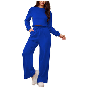 Conjunto Deportivo Casual de Invierno para Mujer, 2 Piezas, Forro Polar, Cintura Elástica, Personalizable, 100% Algodón, Gran Venta - Product Image 4