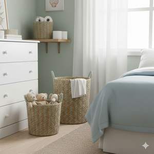 Ensemble de 3 paniers artisanaux en écorce de bananier VERT - Product Image 5