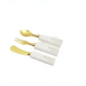 Juego de Cubiertos de Acero Inoxidable de Grado Alimenticio con Mango de Mármol Blanco, Vajilla para el Hogar, Hoteles, Restaurantes, Bodas, Cubertería Dorada - Product Image 1