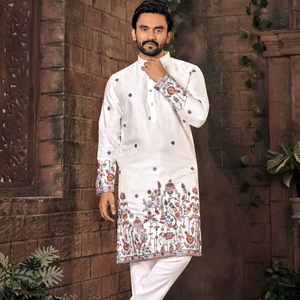 Men's Embroidered <b>Silk</b> Traditional Straight <b>Kurta</b> for Party Wedding Diwali - Product Image 1