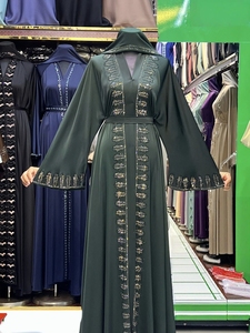 High Quality Modest Dubai Beaded Sequined <b>Long</b> Sleeve Abaya Muslim Traditional Handmade Wedding Women Breathable V Neck - Product Image 6