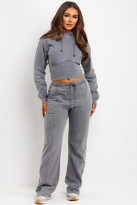 Ensemble de survêtement unisexe en molleton 100 % coton délavé à l'acide avec logo personnalisé de haute qualité, style streetwear, poids lourd, pour femme - Product Image 4