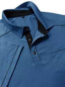 Polo en tricot bleu à manches courtes pour homme avec poche, design uni décontracté, coupe classique - Product Image 4