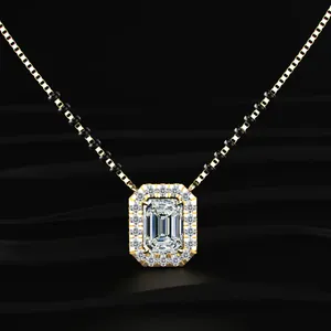 Pendentif en diamant CVD cultivé en laboratoire, taille émeraude, halo de diamants, Mangalsutra, couleur D-E, clarté VVS-VS, certifié IGI, provenant d'Inde - Product Image 1