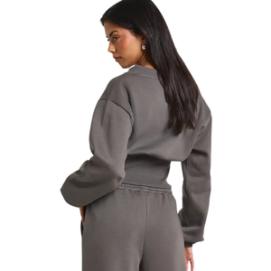 Ensemble de survêtement décontracté deux pièces pour femme : sweat-shirt court à col en V et pantalon de jogging en molleton, coupe décontractée, taille élastique, jambe large, tenue de sport - Product Image 4