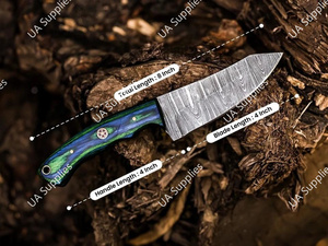 Couteau de survie EDC artisanal en acier Damas, pointe tombante, lame pleine, biseautée, ultra-affûtée, pour camping, chasse, extérieur, vente en gros OEM/ODM - Product Image 6