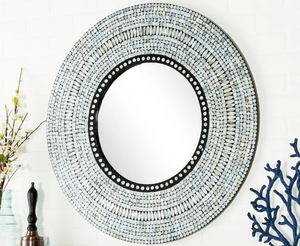 Vietnam Modern <b>MOP</b> Floral Round Mirror Handmade <b>Wall</b> Decor - Product Image 3