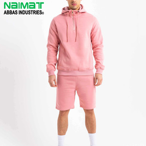 Conjunto de Dos Piezas Rosa para Hombre, Sudadera con Cierre de Cremallera y Pantalones Cortos a Juego, Chándal Informal de Felpa, Ropa Deportiva de Verano - Product Image 1