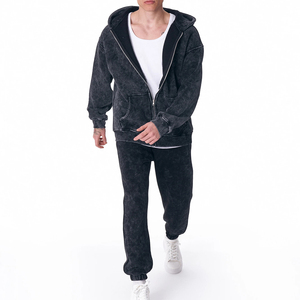 Conjunto Deportivo para Hombre, Estilo Acid Wash, Sudadera con Capucha y Cierre Completo, Pantalones Holgados, 100% Algodón - Product Image 3