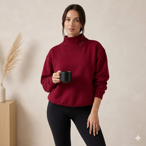 <b>Womens</b> Oversized Mockneck Heritage <b>Sweatshirt</b> Relaxed Profile Long Sleeve Casual Lifestyle Pullover - Product Image 2