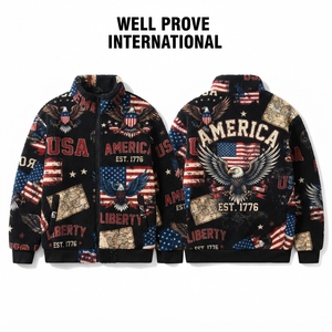 Mens 450GSM <b>Sherpa</b> Jacket Premium Digital Printing <b>Fleece</b> Full Zip Autumn Outerwear with Custom Logo 100% Wool Breathable Casual - Product Image 1