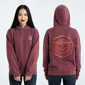 เสื้อฮู้ดดี้สีม่วงพิมพ์ลายกะโหลกกริดนีออนสไตล์ไซเบอร์พังก์สำหรับผู้หญิง ผ้าหนา 400GSM ทรงโอเวอร์ไซส์ ไหล่ตก สไตล์เรโทรฟิวเจอร์ริสต์ - Product Image 3