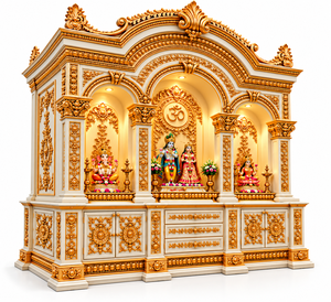 Ornate White & Gold Hand-Carved Wood <b>Pooja</b> <b>Mandir</b> for Home Royal Arch Design White & Gold Wooden Prayer Temple Home USA - Product Image 6