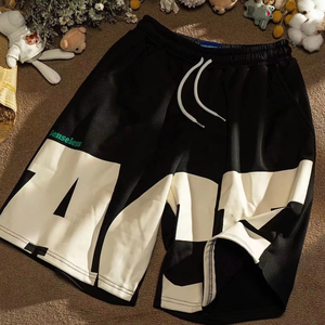 Summer Casual <b>Shorts</b> <b>Men's</b> Popular American Style Simple Stitching Mid-length Pants Straight-leg Loose Wide-leg <b>Shorts</b> - Product Image 2