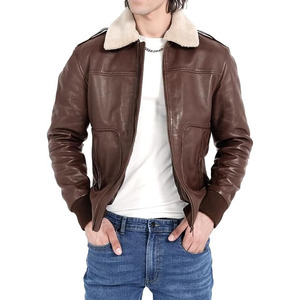 Comfortex International <b>Leather</b> <b>Jacket</b> Lambskin Bomber <b>Jacket</b> <b>Brown</b> with Removable Sherpa Collar Premium <b>Leather</b> <b>Jacket</b> Men - Product Image 1