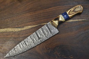 Cuchillo de Chef de Acero de Damasco Forjado a Mano de Grado Industrial BA ENTERPRISES |   Cuchilla con Patrón de Espiral, 13 Pulgadas de Longitud Total, Mango de Madera Dura - Product Image 3