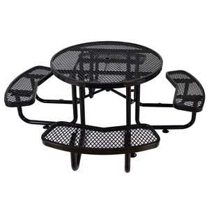 46\" Black Outdoor <b>Round</b> Steel Picnic <b>Table</b> with Umbrella Pole <b>Garden</b> Sets - Product Image 1