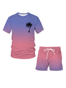 Conjunto Casual de Verano Unisex de 2 Piezas, Camiseta de Manga Corta con Cuello Cuadrado de Poliéster de Secado Rápido, Estampado Digital Brillante, Lavado Ácido, Color Sólido - Product Image 4