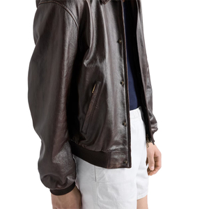Chaqueta bomber de cuero napa para hombre de alta demanda, chaqueta bomber de piel de cordero de lujo con cremallera, fabricante de artículos de cuero personalizados OEM ODM - Product Image 5