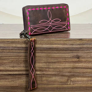 Super September Trendy High Quality Durable Boot <b>Stitch</b> Genuine Leather Wristlet Wallet for Women's Card <b>Holder</b> Zipper Clutches - Product Image 3