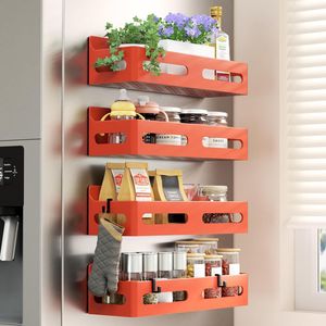 4 Pack Strong Magnetic Spice Rack for Refrigerator Multipurpose 4-Hook <b>Shelf</b> Organizer for <b>Kitchen</b> & Bathroom - Product Image 1