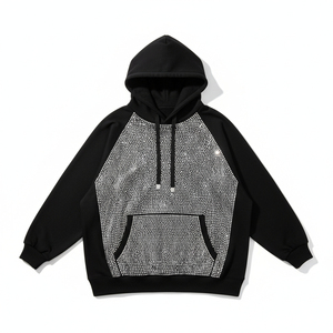 Sweat à capuche décontracté pour homme en coton 100% uni, avec strass brillants, style streetwear d'hiver, respirant - Product Image 1