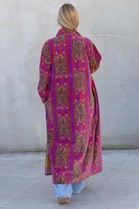 Kimono Largo con Estampado Floral para Mujer, Manga Tres Cuartos, Cuello Clásico, Suave, Ropa de Invierno, 100% Algodón, con Cordón Ajustable - Product Image 6