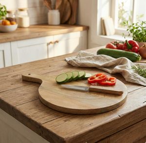 Tabla de Cortar Redonda Premium de Madera de Mango para Cocina, Tabla de Cortar de Madera Multiusos, Tabla de Cortar Reversible de Madera para Pizza - Product Image 4