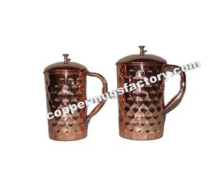 Jarra de Agua de Cobre Puro Martillado/Diamantado de Lujo Moderno y de Primera Calidad, Ideal para Fiestas y Bodas - Product Image 1