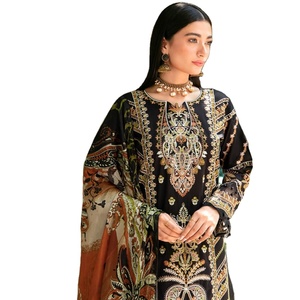 Salwar Kameez indien de haute qualité, de la marque Ramsha, en pur coton non cousu, au design ethnique moderne, idéal pour les occasions spéciales, longueur au sol, style lourd. - Product Image 1
