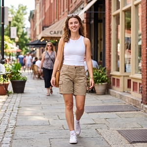 Women's Mid Waist Cargo Shorts & Skirts 100% Cotton Breathable Knitted Sporty Pocketed Summer Casual Gym Wear - Product Image 1