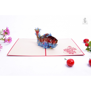 Carte de vœux artisanale 3D pop-up Poisson Koi en papier, idéale pour les cadeaux de fêtes et la décoration, vente en gros - Product Image 4