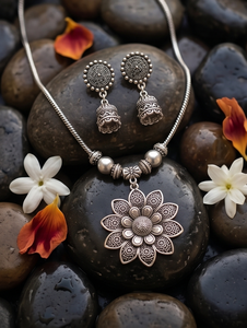 DIVYORO Ensemble de collier avec pendentif floral en laiton oxydé de style classique pour femmes - Product Image 4