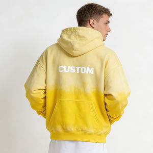 Sweat-shirts à capuche décontractés pour hommes en tissu doux jaune avec impression de lettres personnalisées et effet tie-dye, pour un style streetwear quotidien - Product Image 2