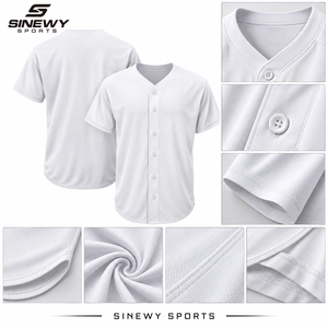 Camiseta de Béisbol Blanca para Hombre, Manga Corta, Cierre de Botones, Color Sólido, Transpirable, Poliéster, Corte Regular, Ropa para Adultos - Product Image 5