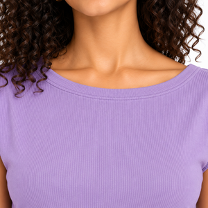 Women Lavender Ruched Side Cap Sleeve T <b>Shirt</b> <b>Henley</b> Neck Solid Color Casual Top Spandex Cotton Knitted Natural Waist Maternity - Product Image 4