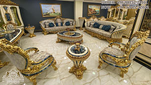 Conjunto de sofás de estilo francés tallados a mano para sala de estar, conjunto de sofás clásicos de 7 plazas para el hogar, estilo europeo - Product Image 6