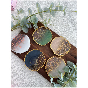 Premium Handcrafted Natural Agate Stone Coasters Set with Gold <b>Edge</b> Decorative Drink Coasters Reusable Tray - Product Image 1