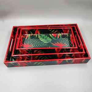 Plateau de service rectangulaire en bois poli de luxe, fait main, avec incrustation de os vert, poignées à motifs graphiques, pour la décoration intérieure - Product Image 4