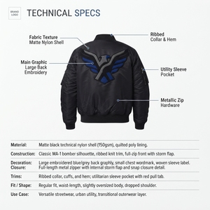 Chaqueta Bomber MA-1 Negra para Hombre, al por Mayor, 150GSM, Nailon Resistente al Agua, Transpirable, Reversible, con Parche de Chenilla, Ropa de Calle - Product Image 5