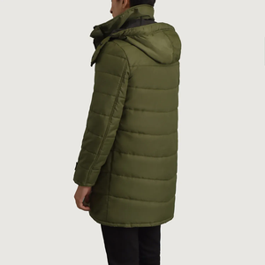 <b>Men's</b> Solid Olive Green Long Puffer Jacket <b>Hooded</b> Zipper Stand Collar Thick Winter <b>Coat</b> - Product Image 3