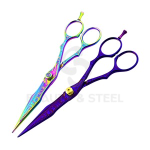 Tijeras Profesionales de Titanio para Cortar el Cabello, Color Morado, con Diseño de Dragón Tallado y Tornillo de Tensión Ajustable Dorado - Product Image 5