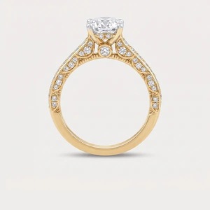 Anillo de Compromiso de Lujo Vintage con Diamante Ovalado Cultivado en Laboratorio de 2.14 CTW, Oro Amarillo de 14K, Engaste de Garras, para Mujer - Product Image 3